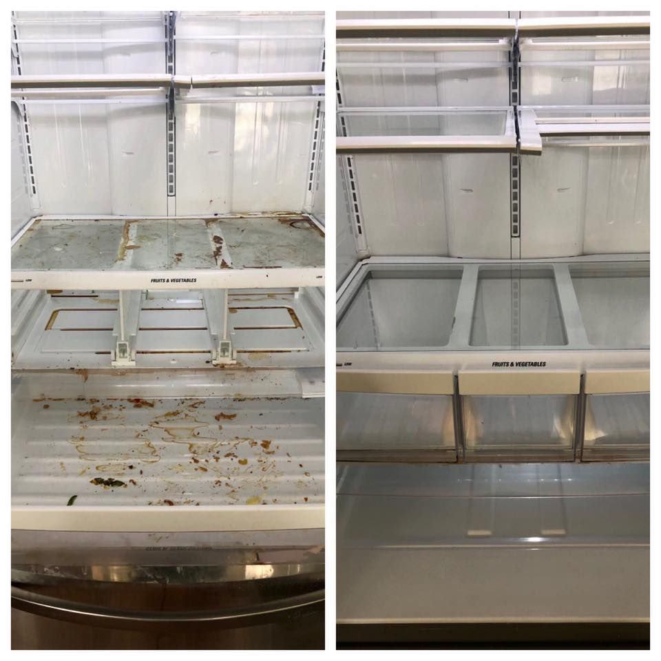 before and after of a messy refrigerator